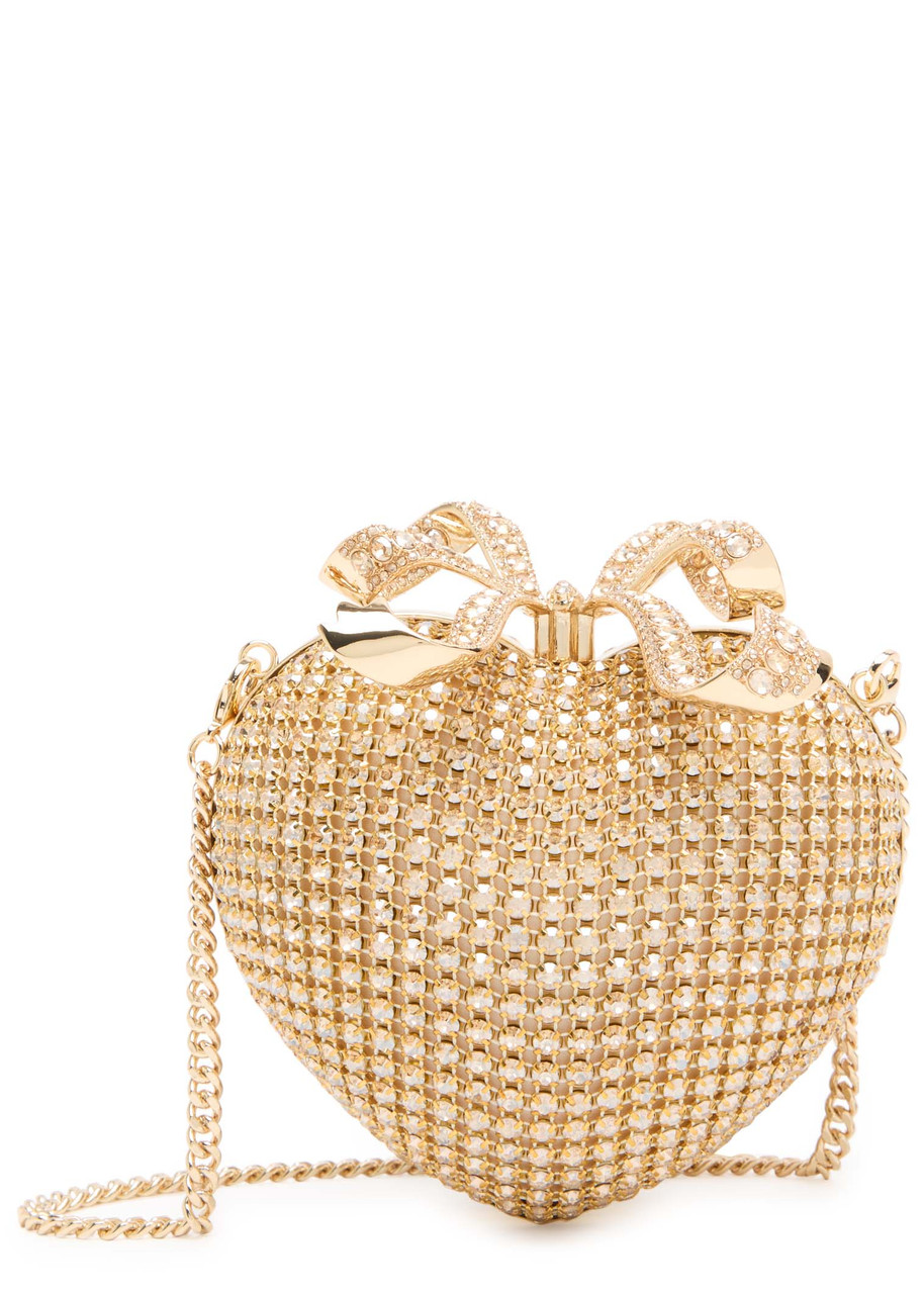 Self-portrait Heart Crystal-embellished Satin Clutch - Gold - One Size