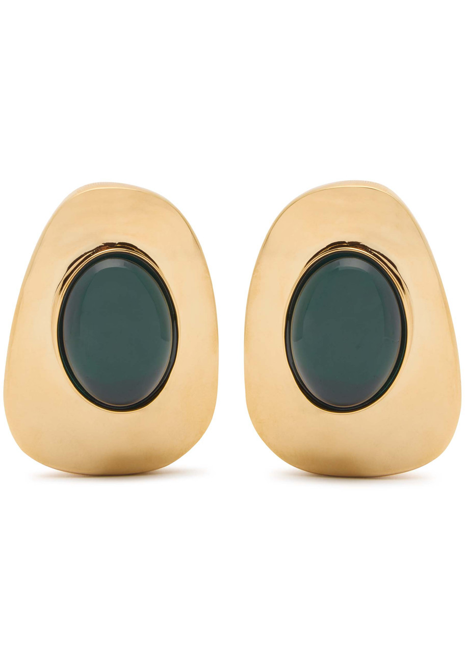 Saint Laurent Cabochon Clip-on Stud Earrings In Dark Green