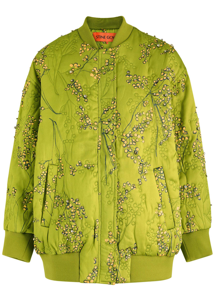 Stine Goya Floral-print Embellished Satin Bomber Jacket - Green - M (UK12 / M)