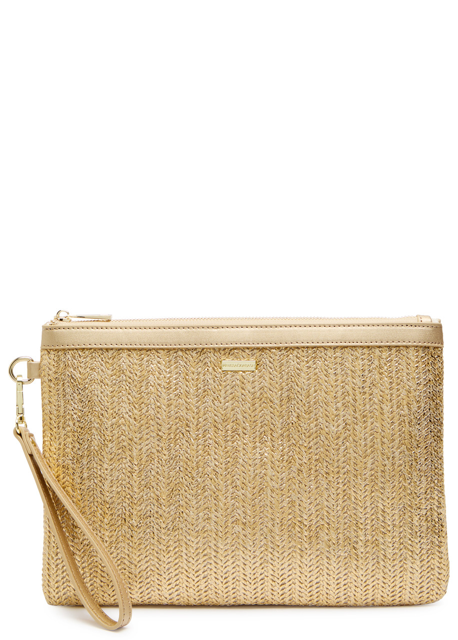 Melissa Odabash Capri Metallic-weave Leather Clutch In Gold
