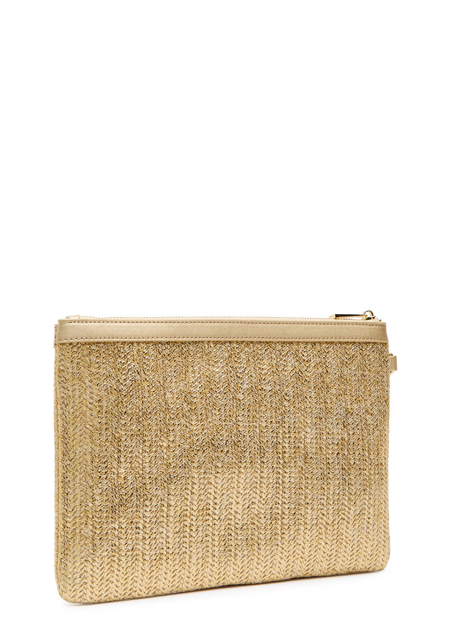 Melissa Odabash Capri Metallic-weave Leather Clutch In Gold
