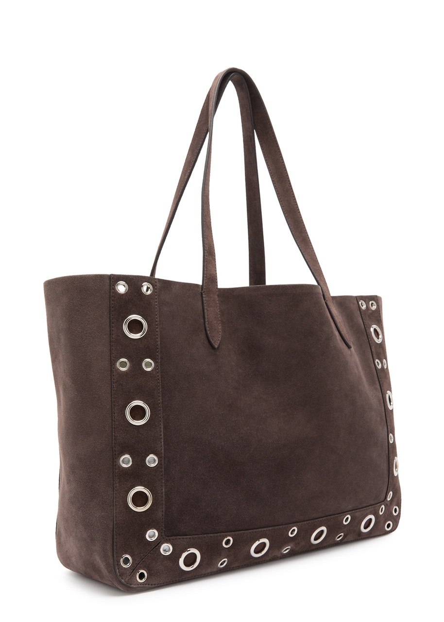 Valentino Suede Shoulder Bag With Maxi Metal Studs In Dark Brown