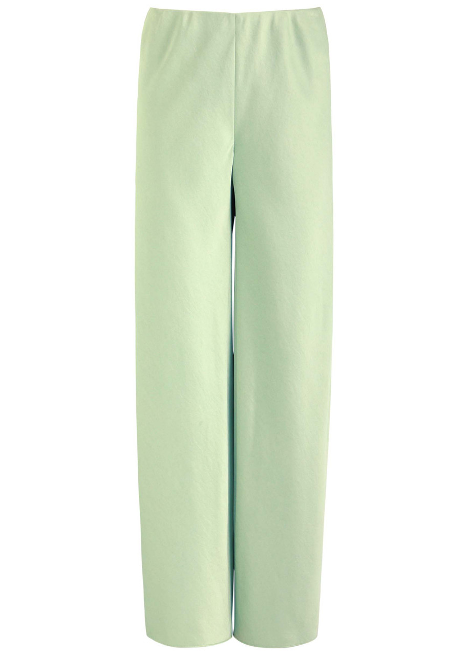 Vince Wide-leg Satin Trousers In Light Green