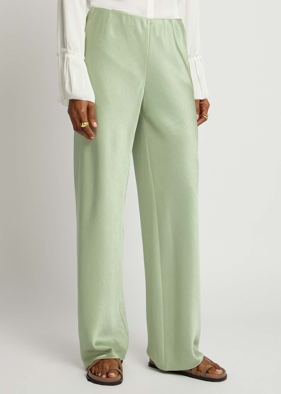 Vince Wide-leg Satin Trousers In Light Green