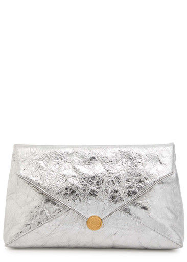 DRIES VAN NOTEN Envelope textured metallic-leather clutch | Harvey