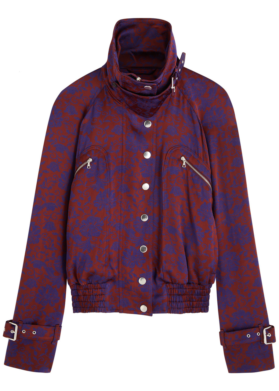 Dries Van Noten Vida Floral-embroidered Satin Jacket - Burgundy - XS (UK6 / XS)