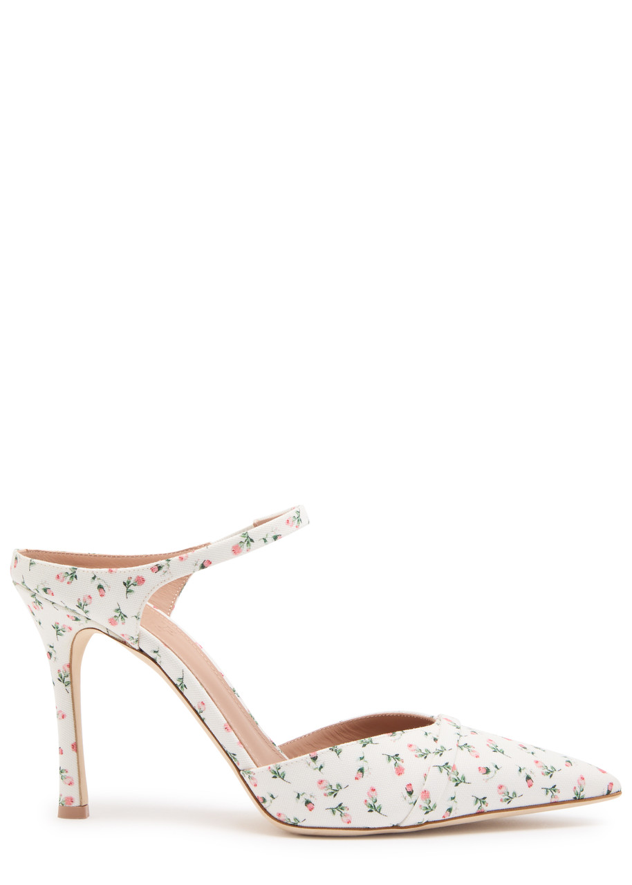 Malone Souliers Uma 90 Floral-print Canvas Mules In White
