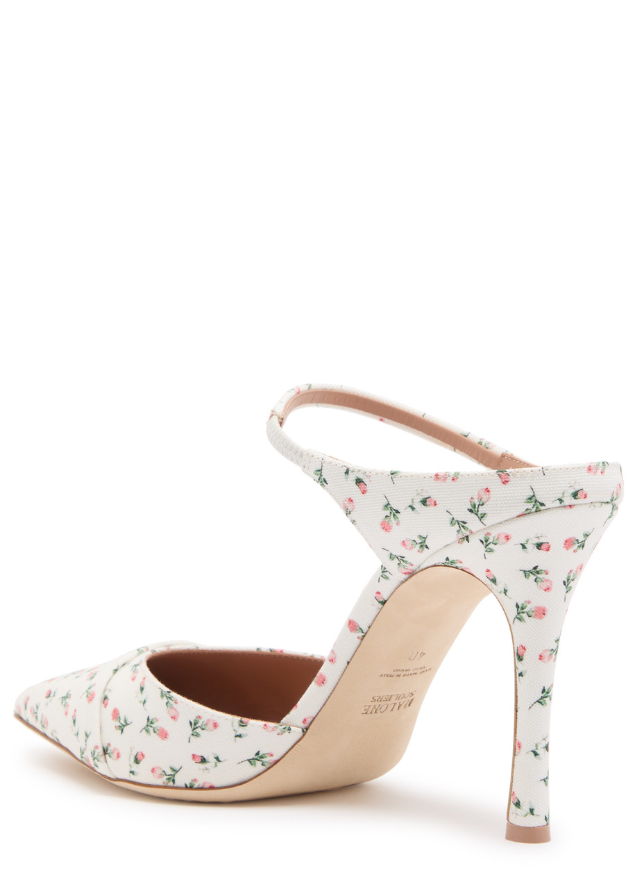 Malone Souliers Uma 90 Floral-print Canvas Mules In White