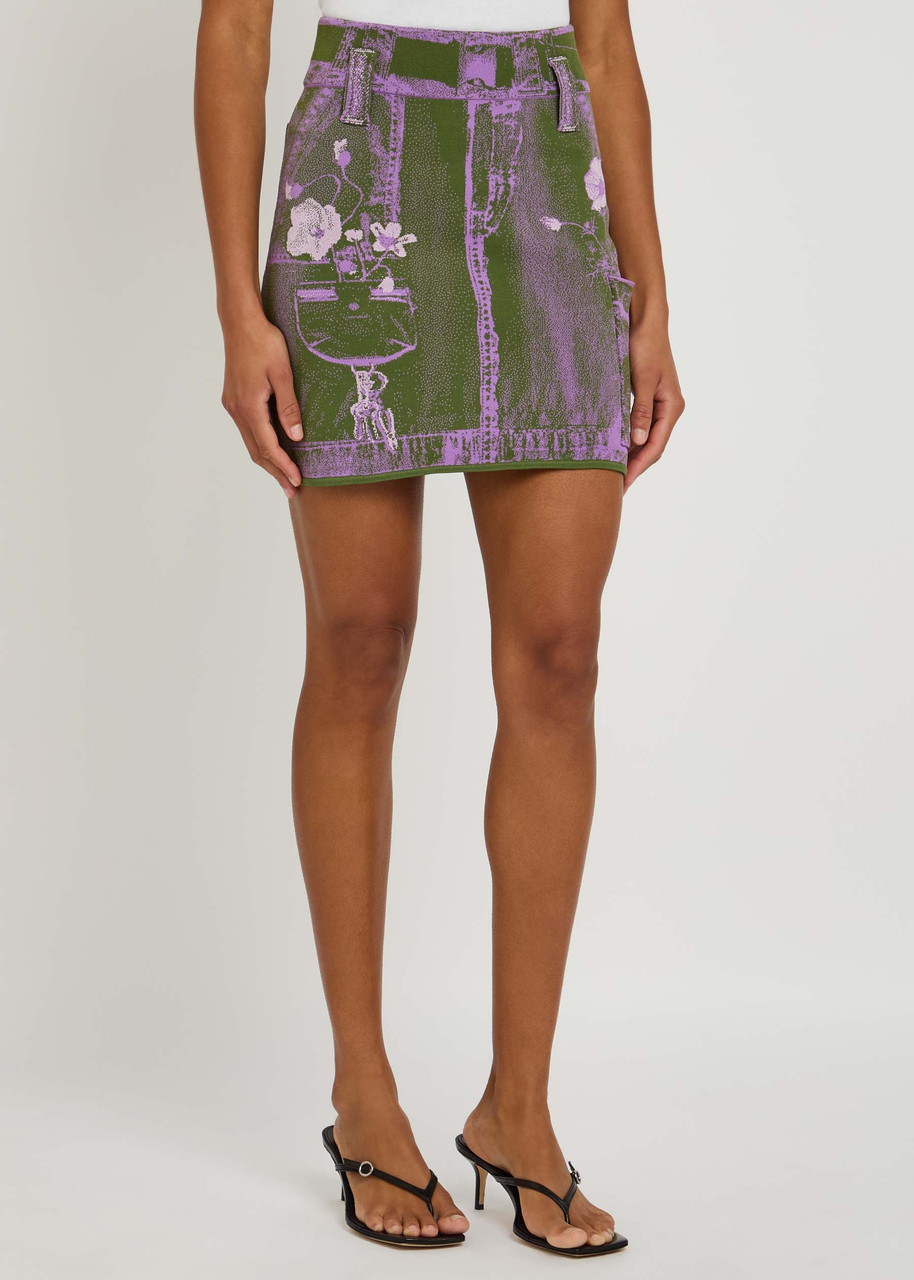  Ph5 Daisy Patterned-intarsia Knitted Mini Skirt - Lilac - S (uk8-10 / S) 