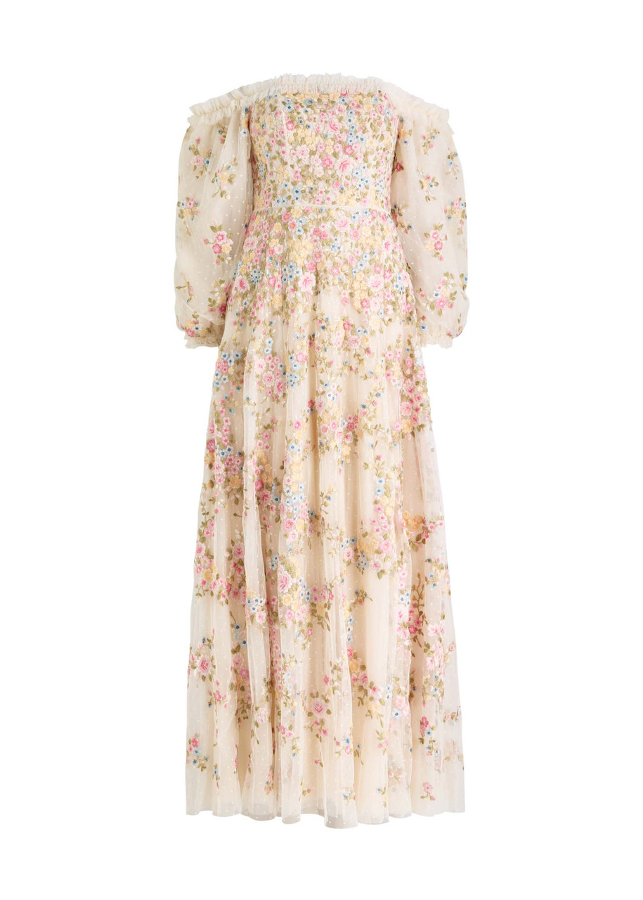 Needle & Thread Womens Lunaria Wreath Off-shoulders Woven Maxi Dress Cream In Cream