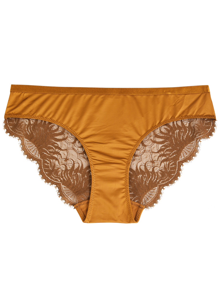 Hanro Gale Lace Stretch-satin Briefs - Gold - S (UK10-12 / S)