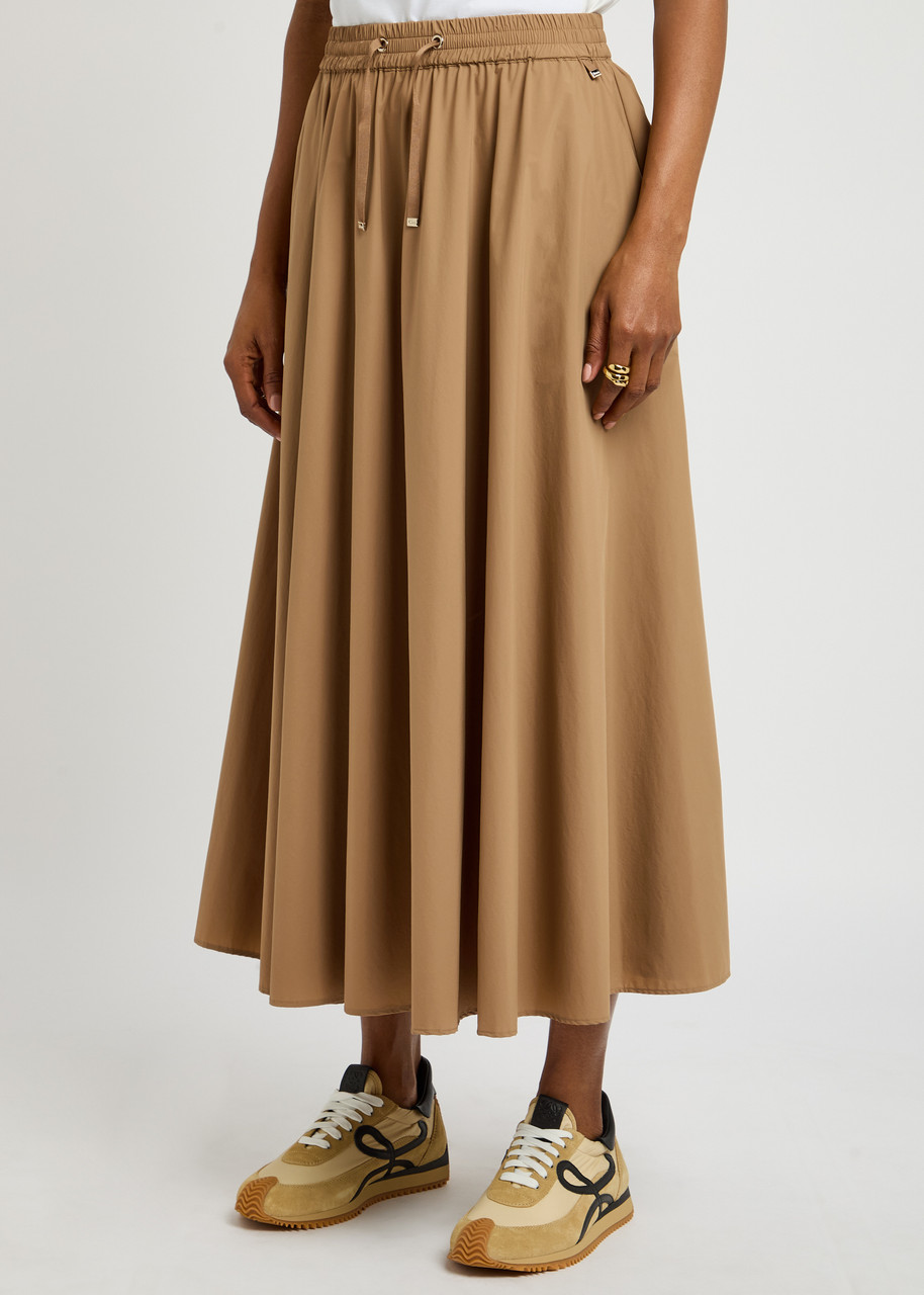 Herno Flared Skirt In Camel Lightweight Nylon Stretch In Camel