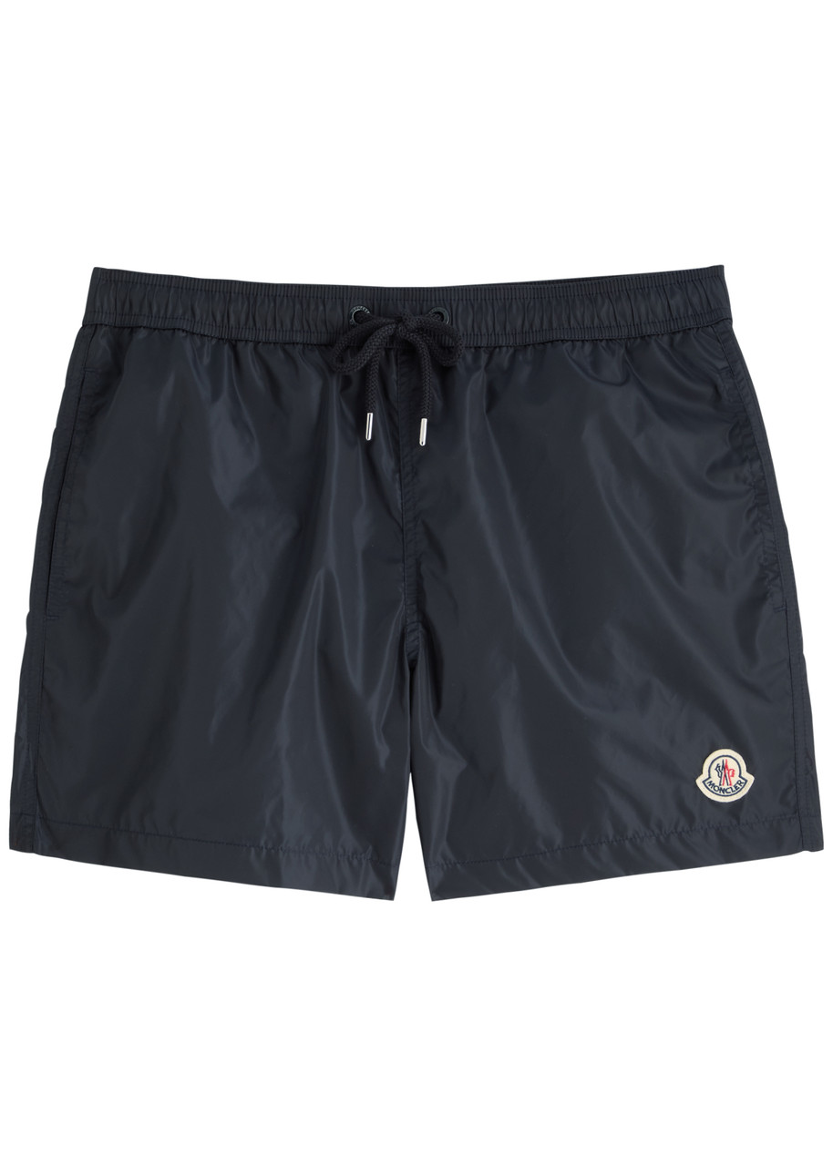 Moncler Logo Patch Drawstring Swim Shorts In Navy