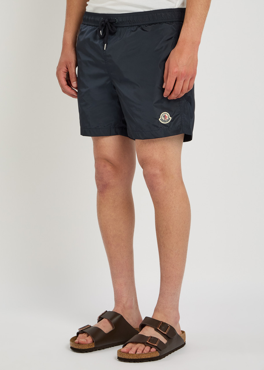 Moncler Logo Patch Drawstring Swim Shorts In Navy