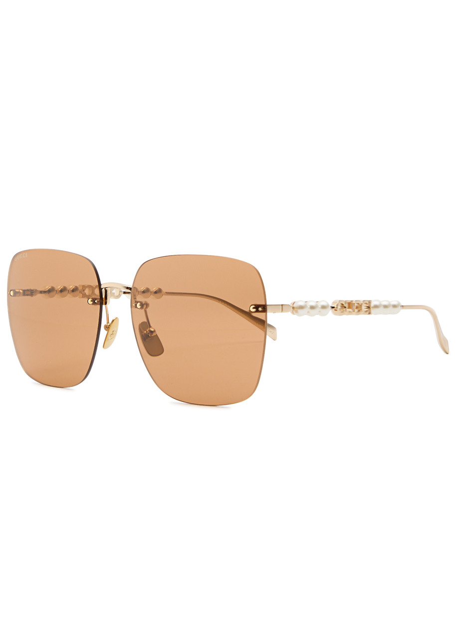 Gucci Eyewear Rimless Oversized Square-frame Sunglasses - Gold & Brown - One Size