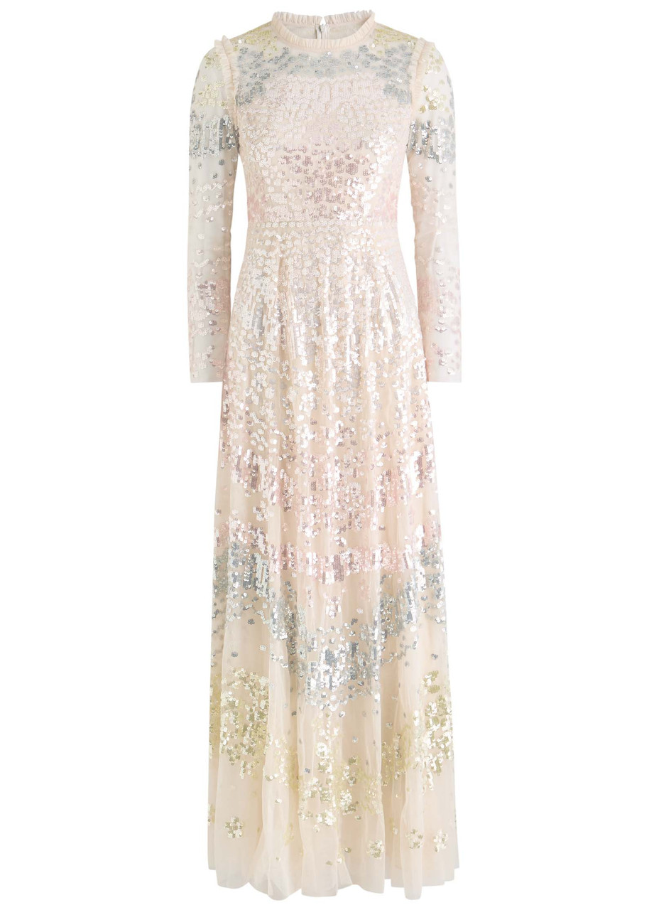 Needle & Thread Angeline Sequin-embellished Tulle Gown In Cream
