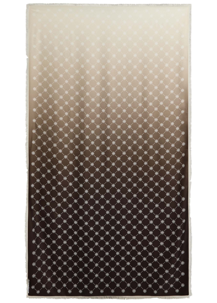 Tory Burch Monogram-print Silk Scarf - Brown - One Size