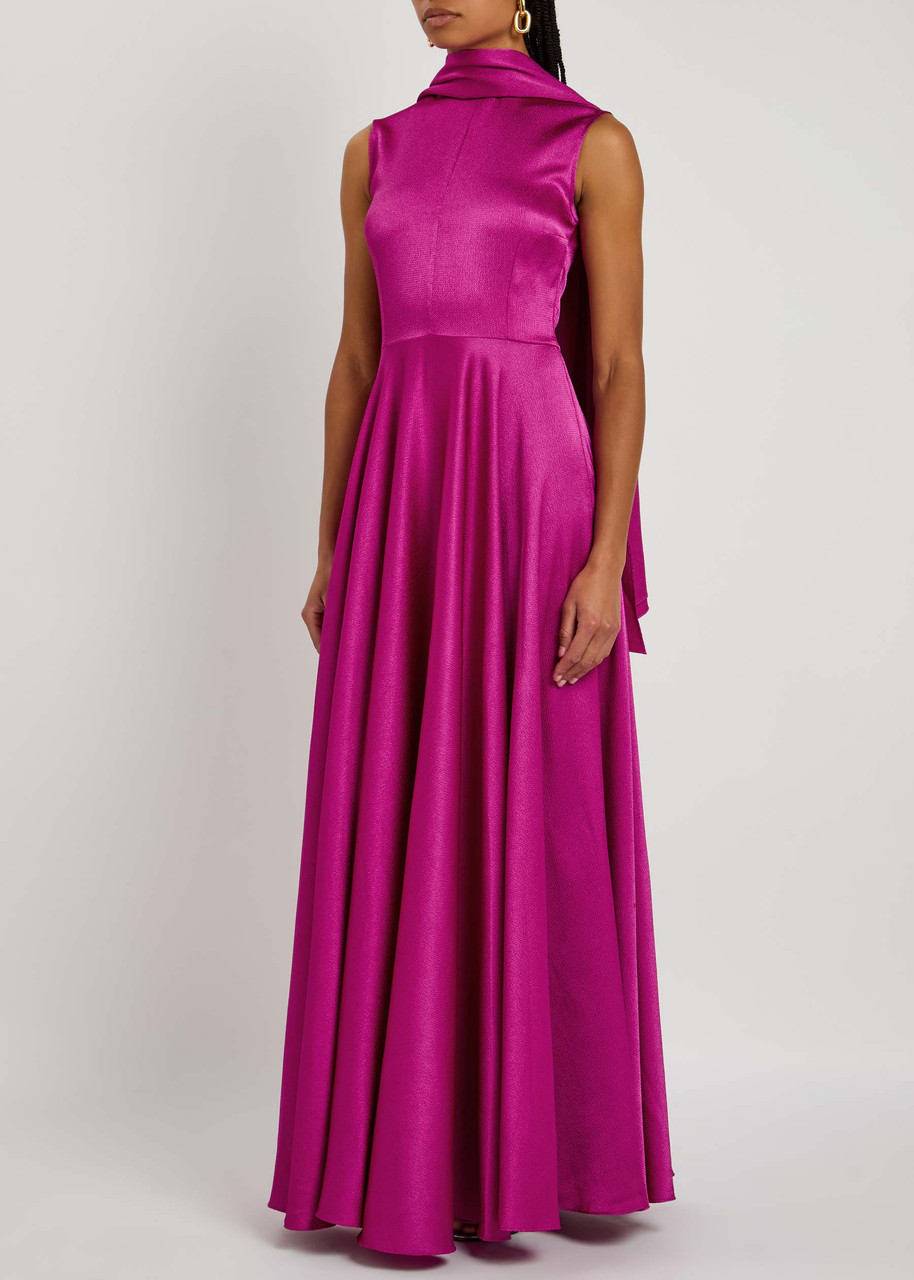 Solace London Emelia Draped Satin Maxi Dress In Dark Pink