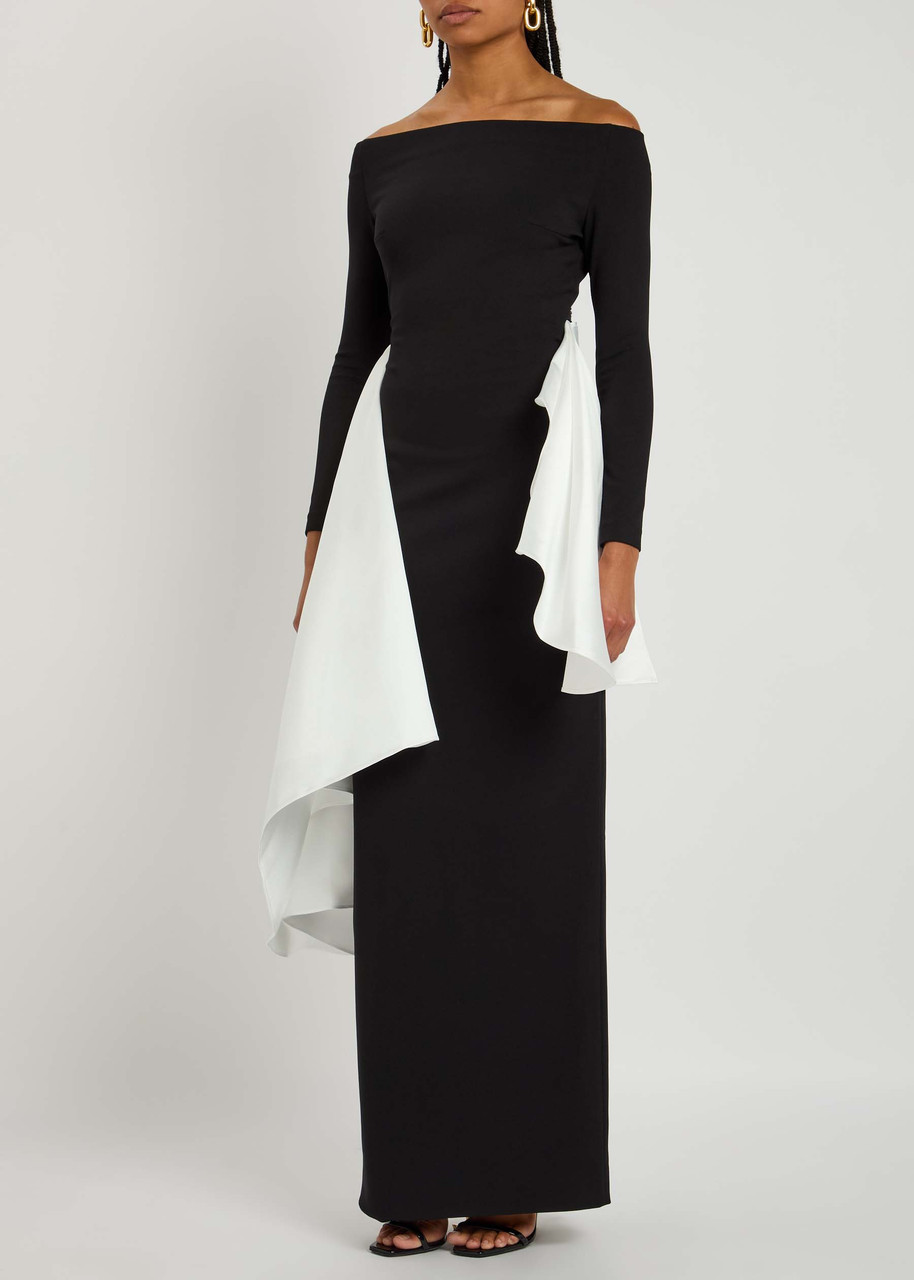 Solace London Kiani Draped Stretch-crepe Gown In Black