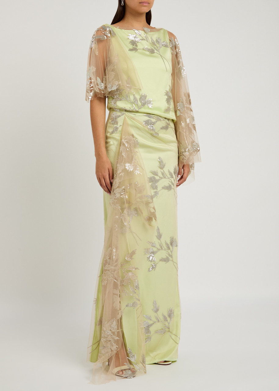 Erdem Sequin-embellished Draped Satin Gown In Multicoloured 1