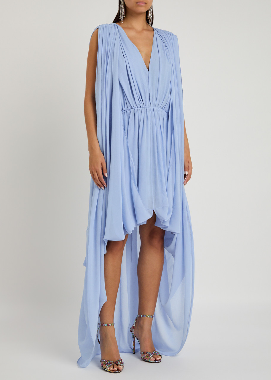 Stella Mccartney Creponne High-low Drape Dress In Light Blue