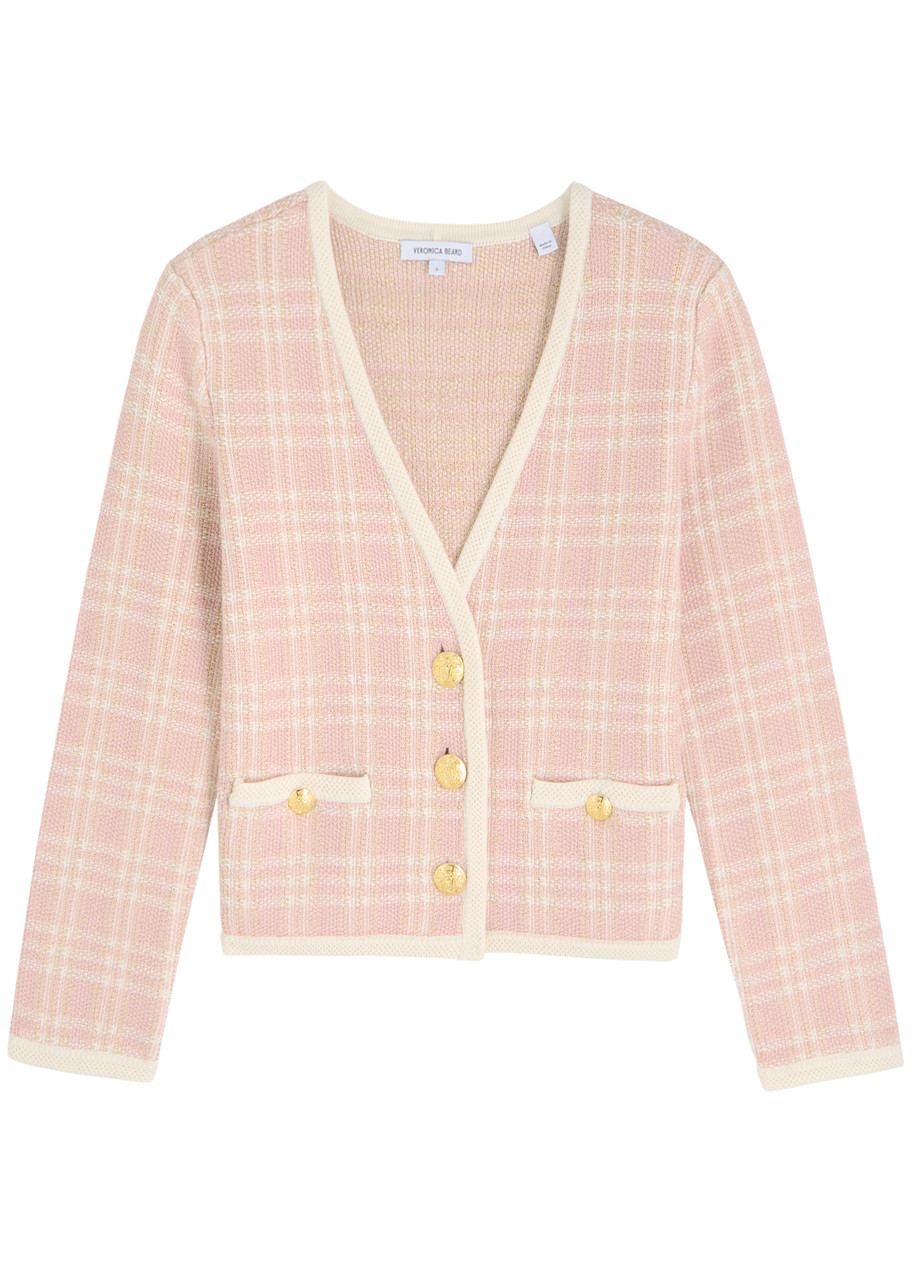 Veronica Beard Claudine Checked Cotton-blend Jacket - Pink And White - XL (UK16 / XL)