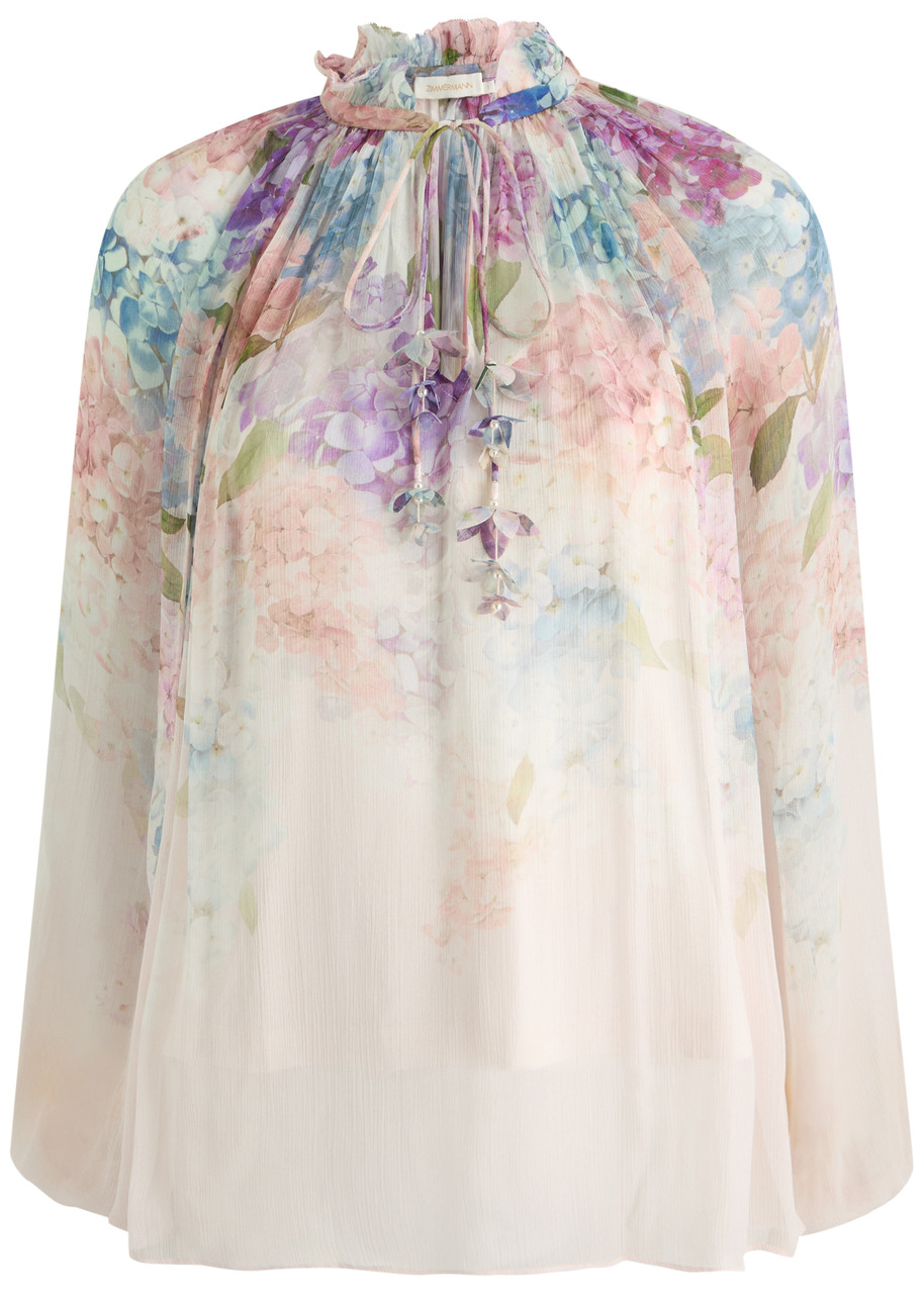 Zimmermann Multicolour Floral Top With High Neckline And Tie Detail In Multicoloured 1