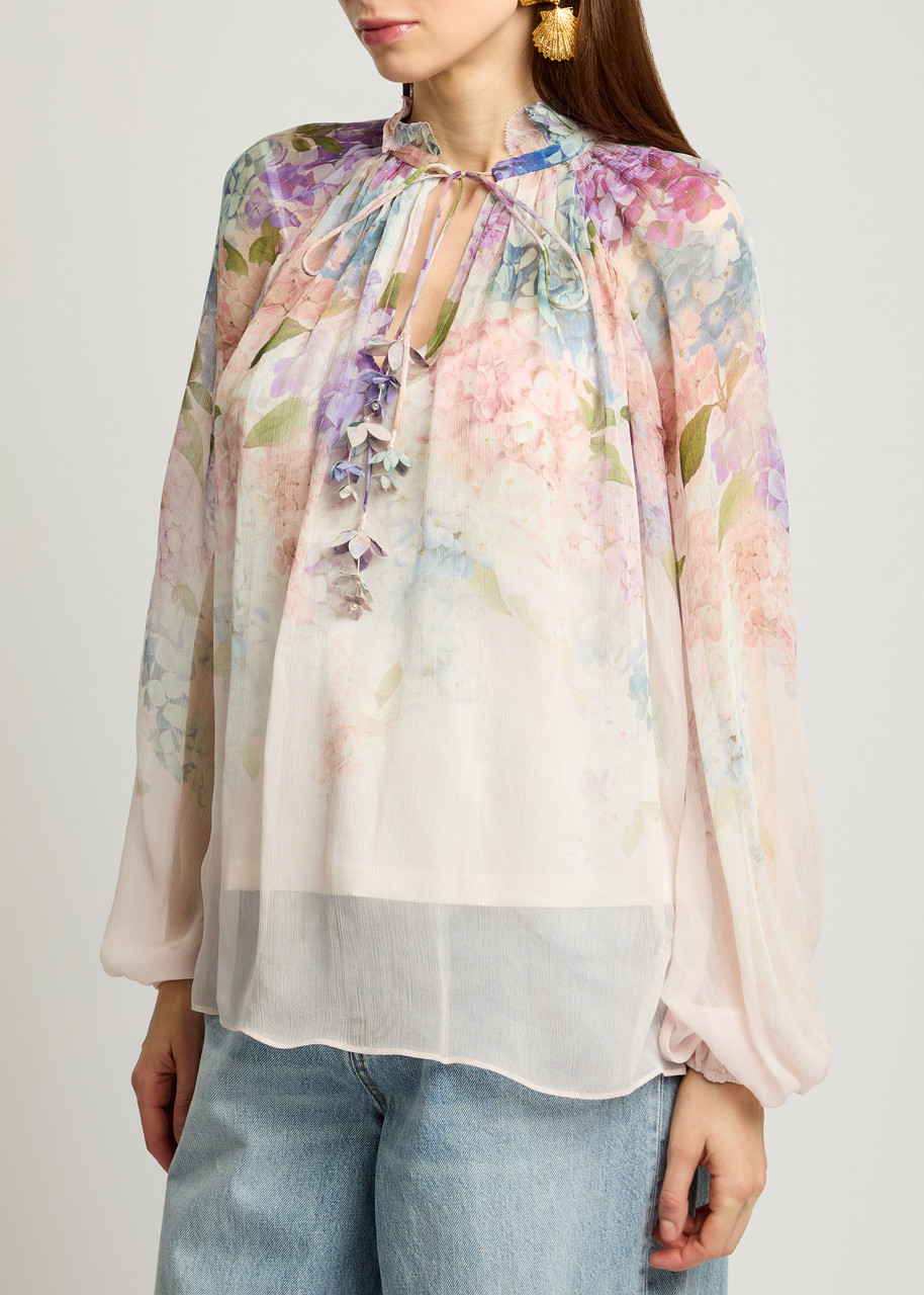 Zimmermann Multicolour Floral Top With High Neckline And Tie Detail In Multicoloured 1