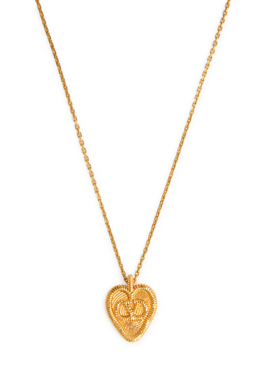 Valentino Heart Vlogo Pendant Necklace In Brass