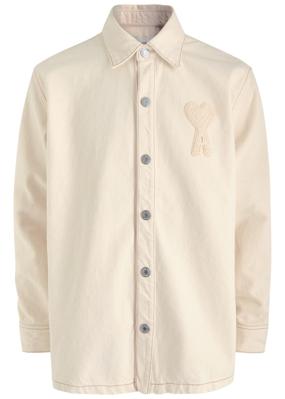 Ami Paris Logo-appliqué Denim Overshirt - Off White - XL