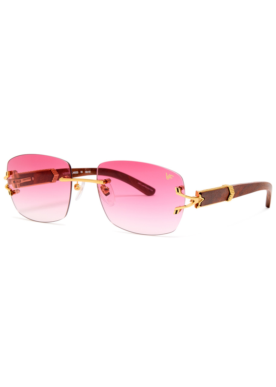 Vintage Frames Company Bal Harbour Wood Edition Rectangle Sunglasses - Red - One Size