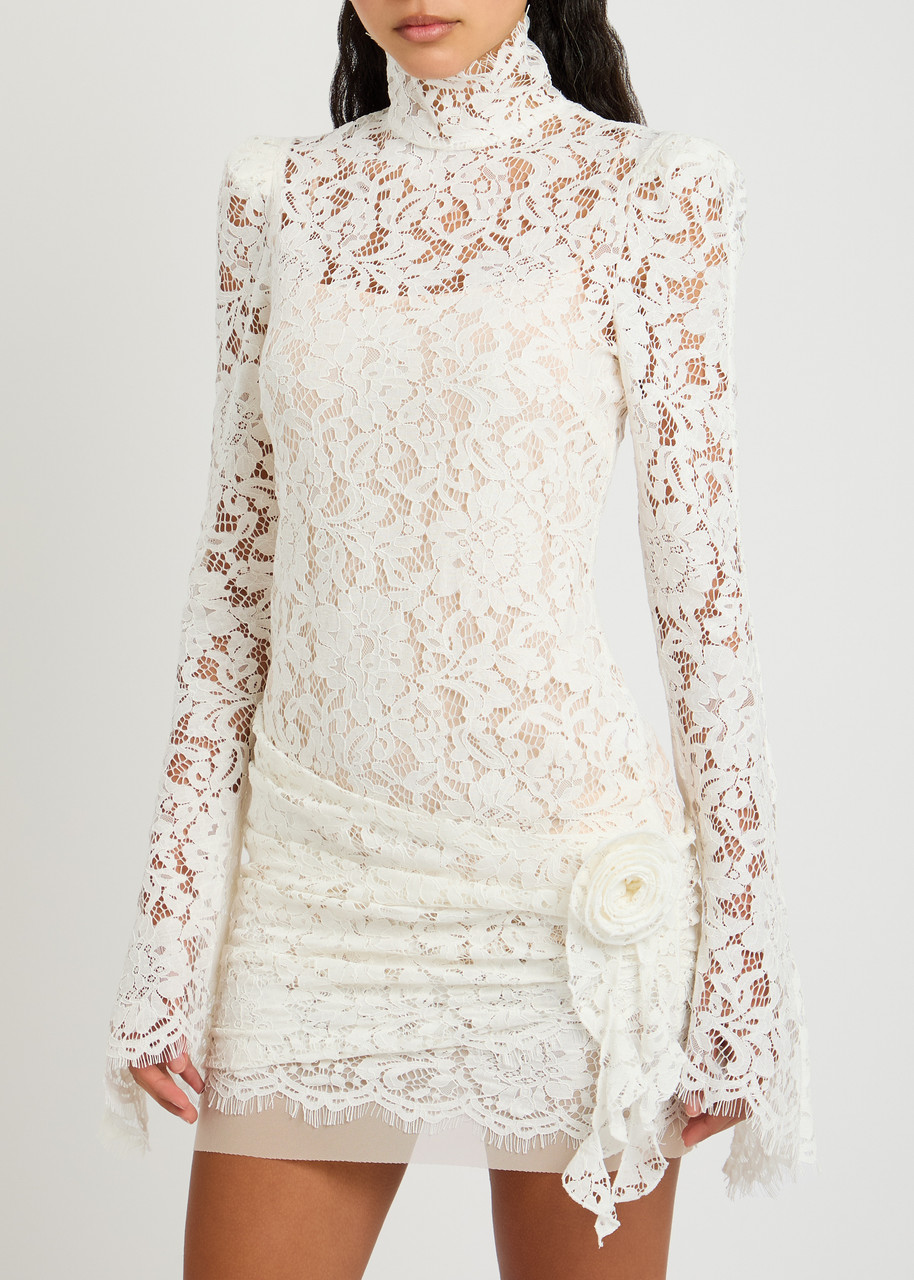 De La Vali Bodita Rose-appliqué Lace Mini Dress In White