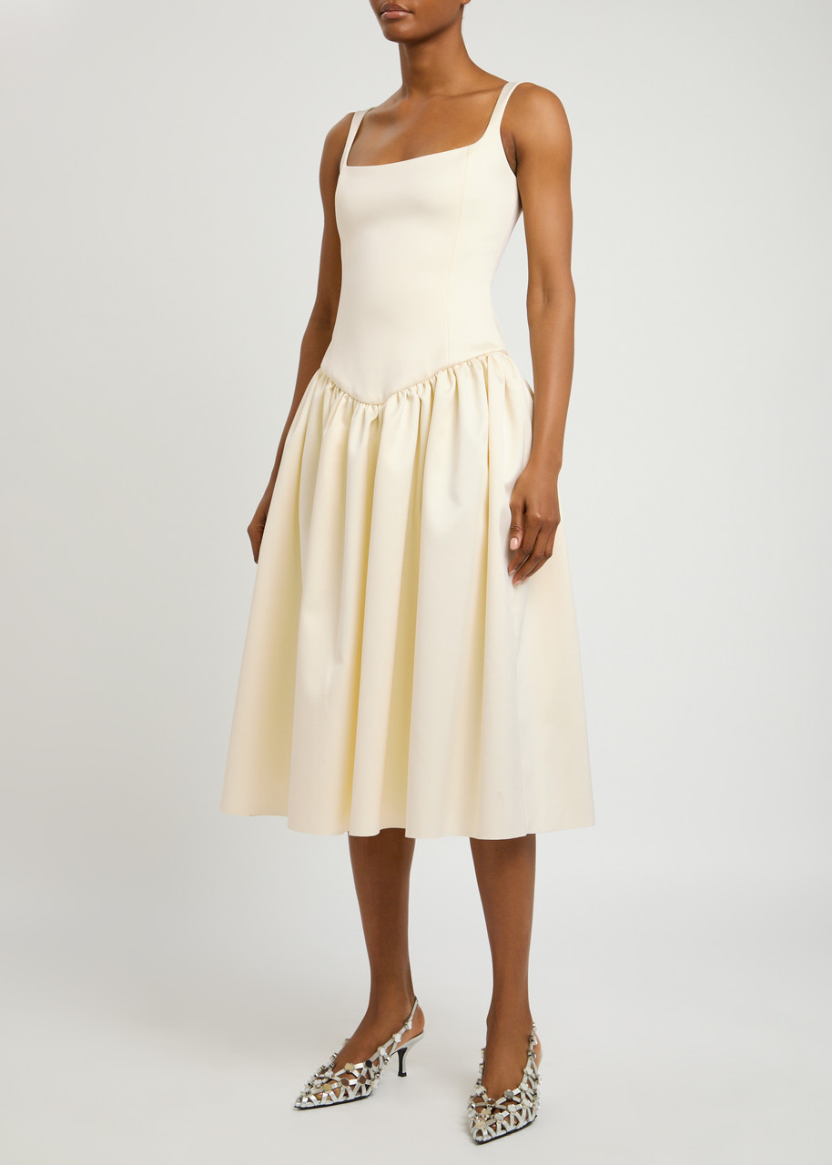 De La Vali Lola Satin Midi Dress In Ivory