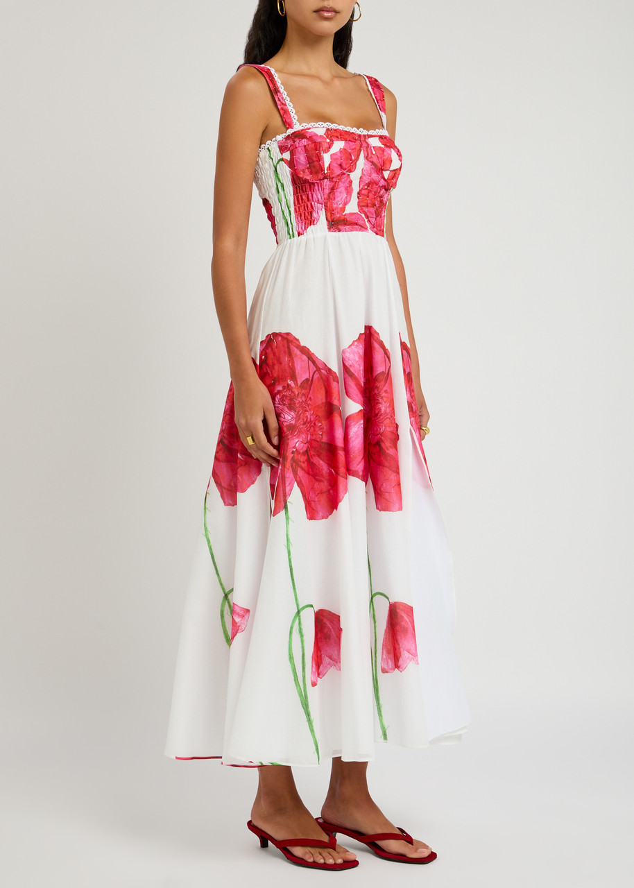 Charo Ruiz Ibiza Crissy Floral-print Cotton-blend Maxi Dress In White And Red