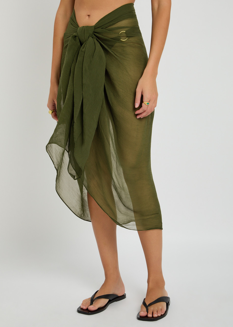 Away That Day Santorini Fine-knit Sarong In Olive