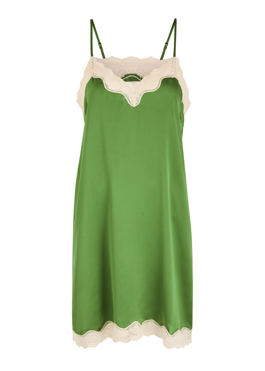 Love Stories Willow Lace-embellished Silk Chemise - Sage - L (UK14 / L)