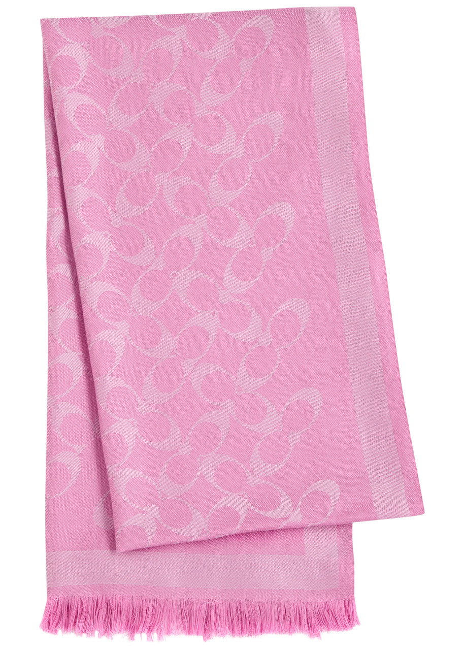 Coach Signature C Logo-jacquard Scarf In Fuchsia