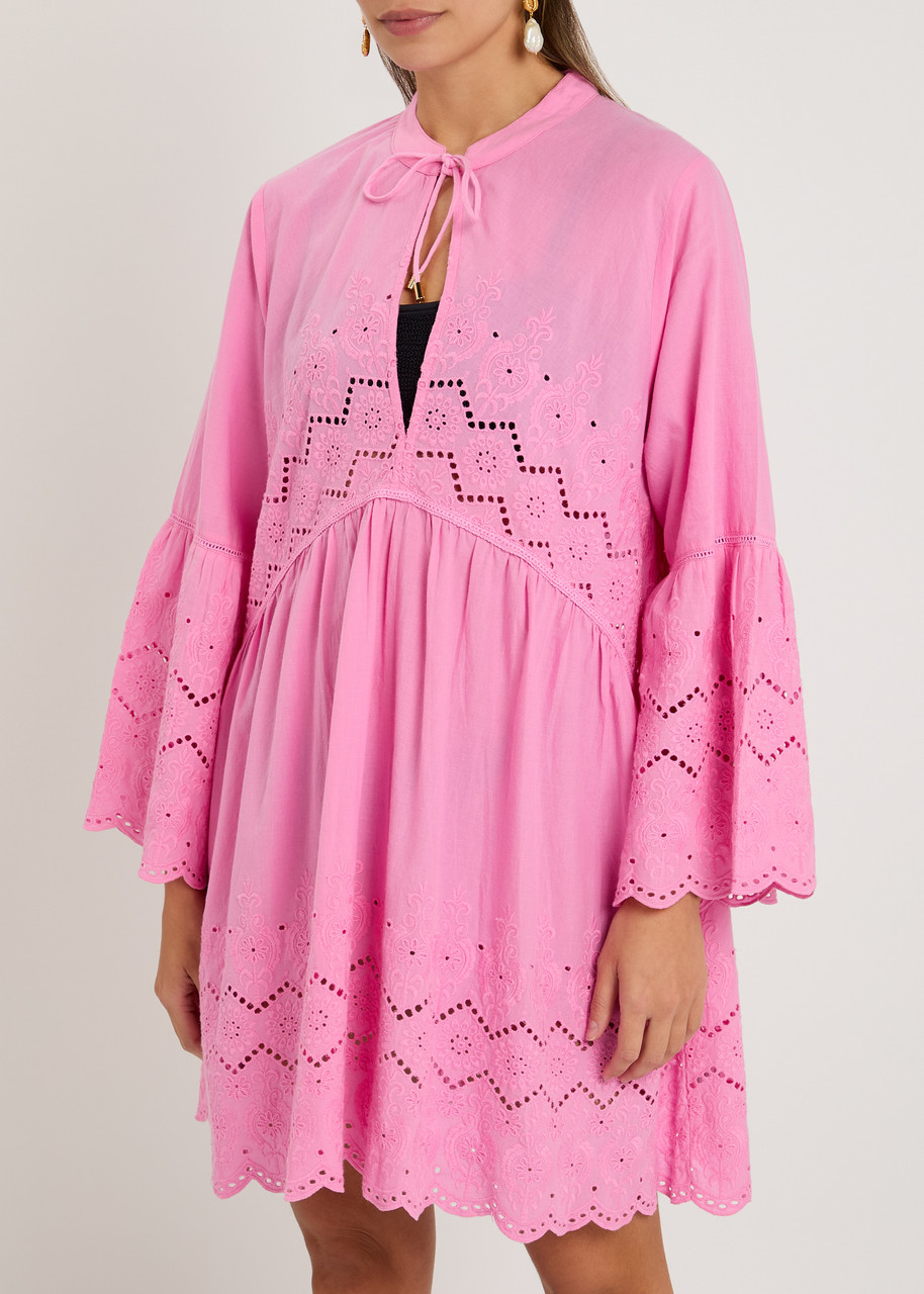 Melissa Odabash Sebenna Broderie Anglaise Cotton Kaftan In Pink