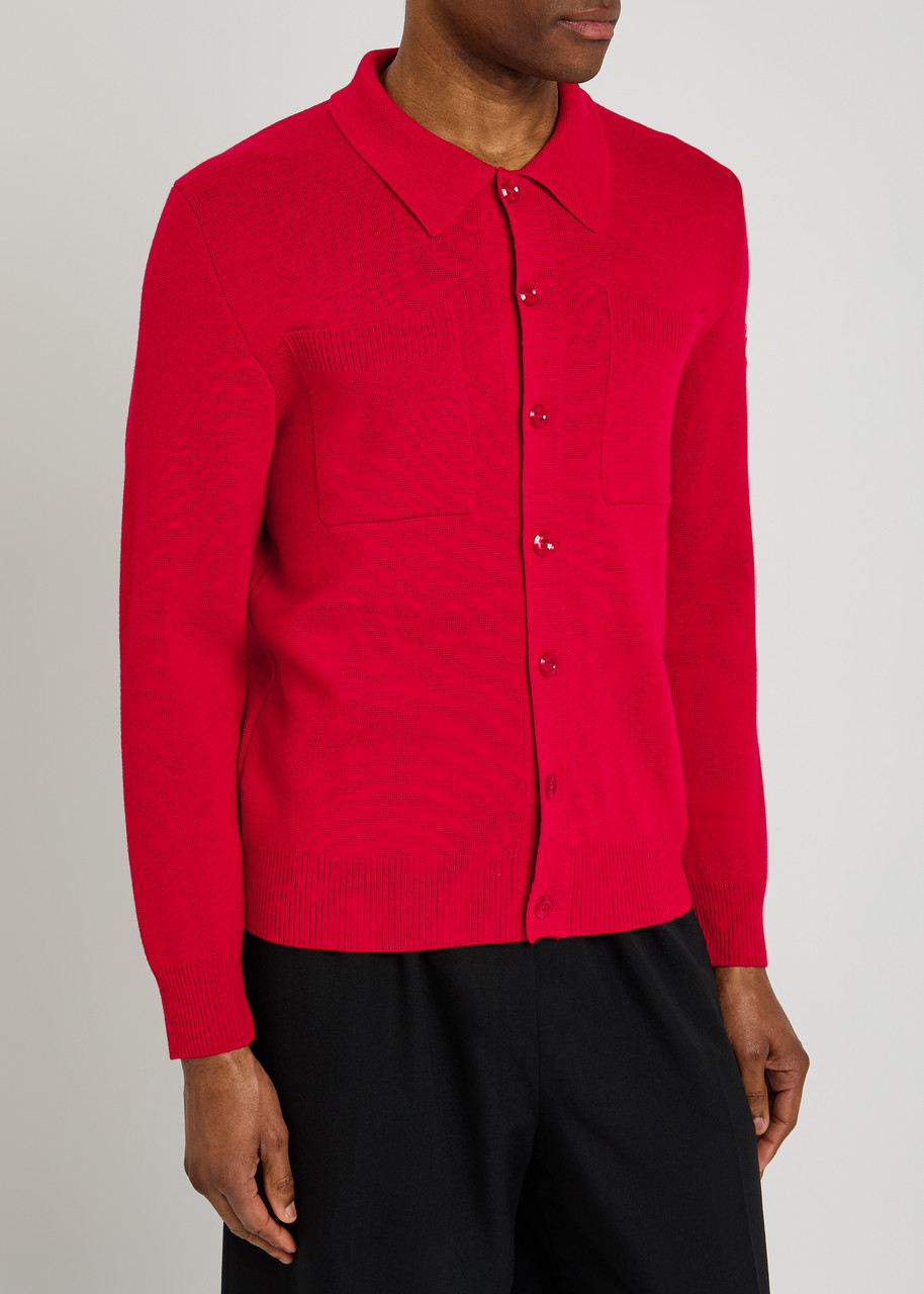 Simone Rocha Knit Workwear Crystal-embellished Wool Jacket In Red