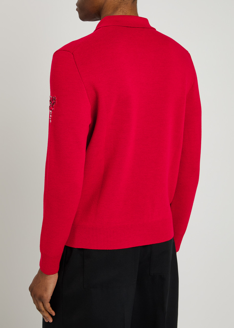  Simone Rocha Knit Workwear Crystal-embellished Wool Jacket - Red - L 