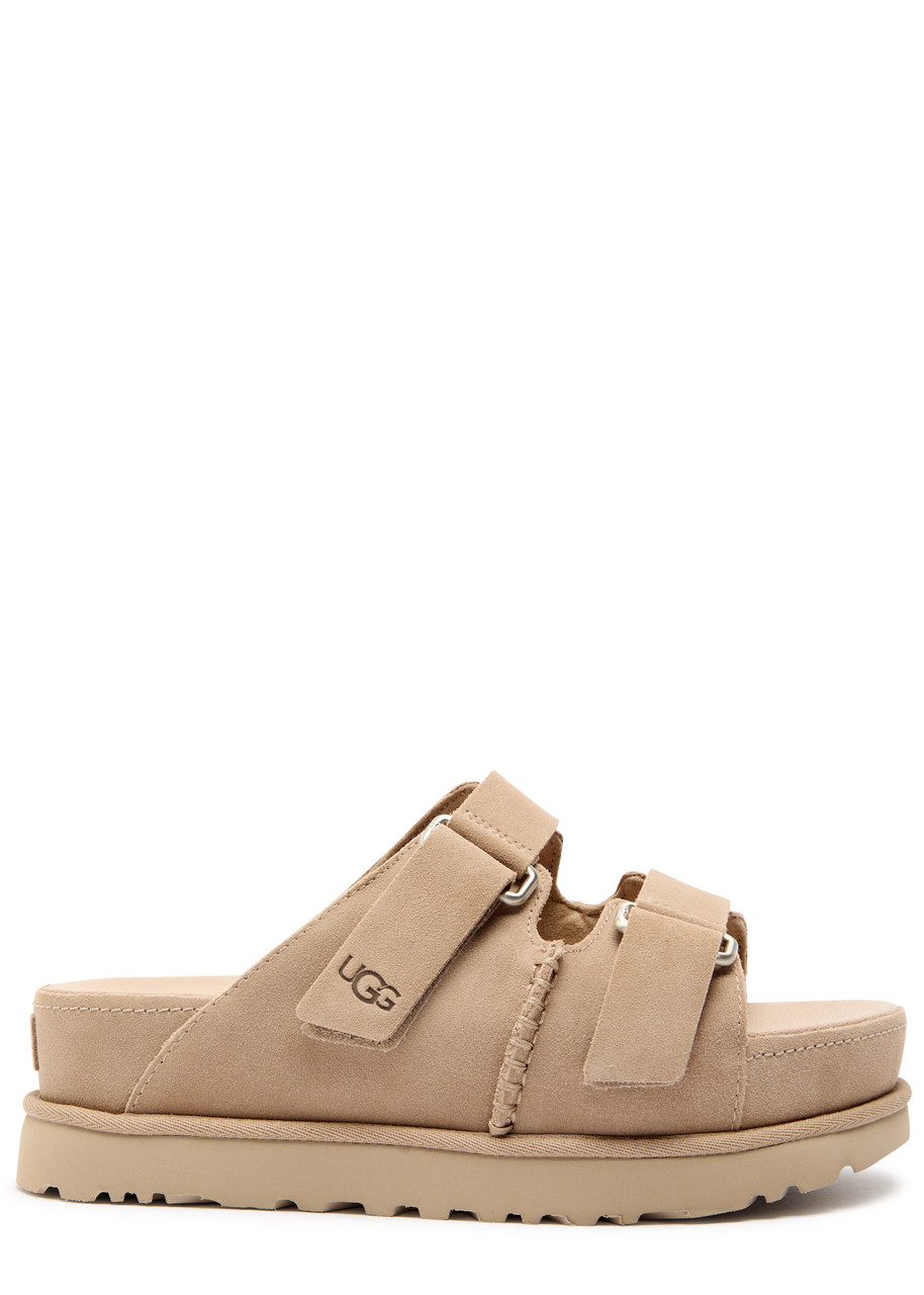 Ugg Goldenstar Hi Suede Slides Sand In Sand