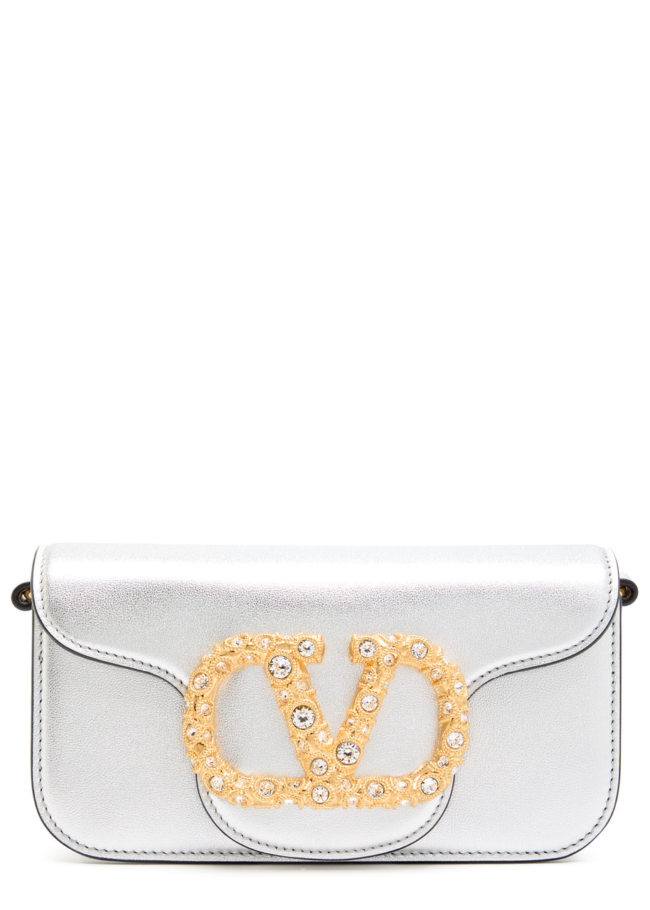 Valentino Garavani Locò Small Metallic Grained Leather Shoulder bag - Silver - One Size