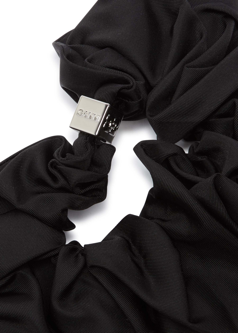 Ganni Duchesse Metal-embellished Nylon-blend Scrunchie In Black