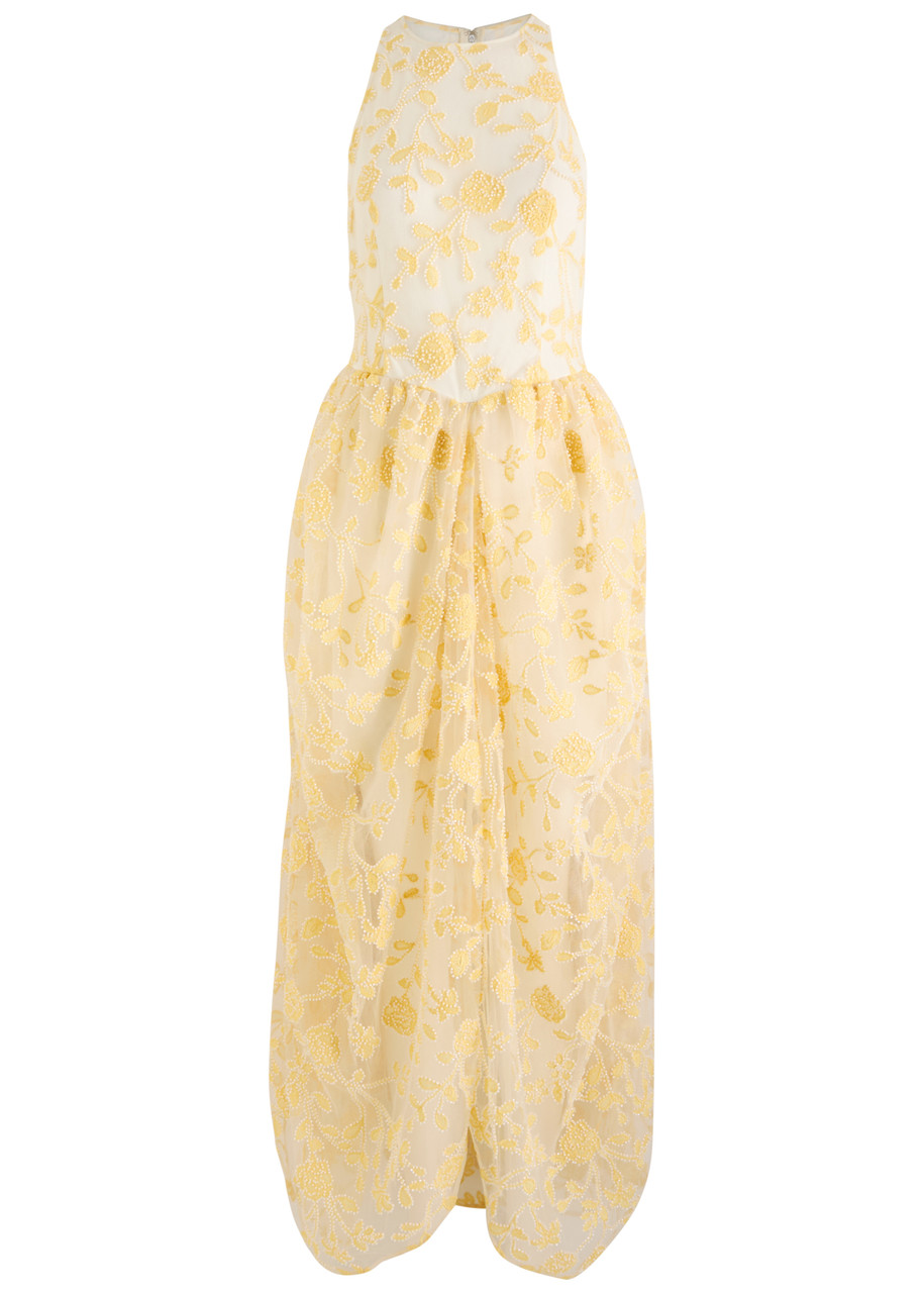 Rotate Birger Christensen Floral-embellished Tulle Midi Dress - Yellow - 40 (UK12 / M)