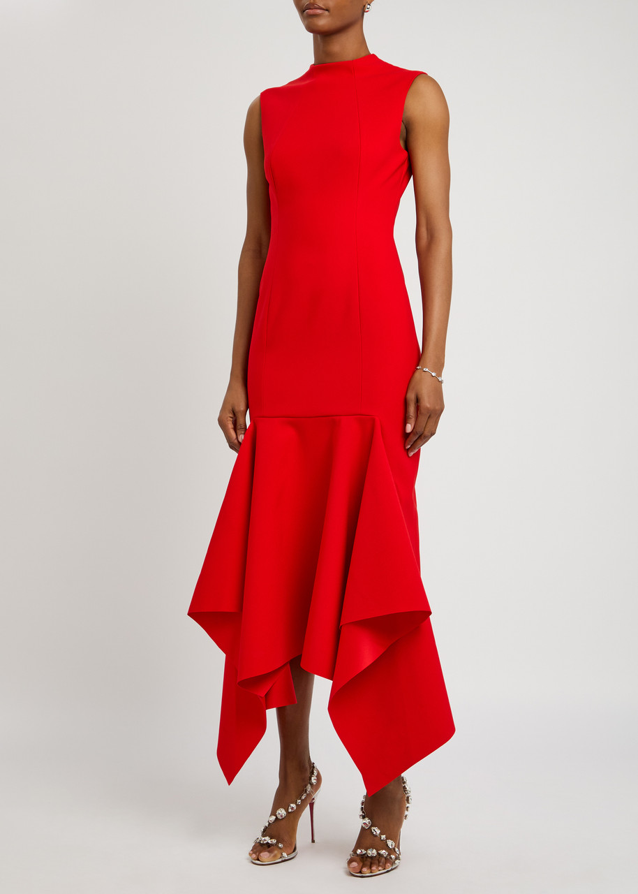 Solace London Trinity Crepe Midi Dress In Red