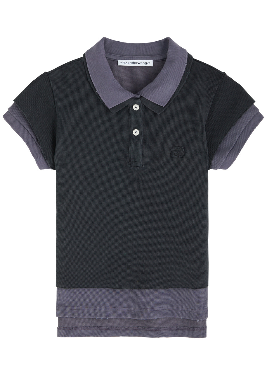 Alexander Wang T Alexanderwang.t Layered Shrunken Cotton-blend Polo Shirt In Navy
