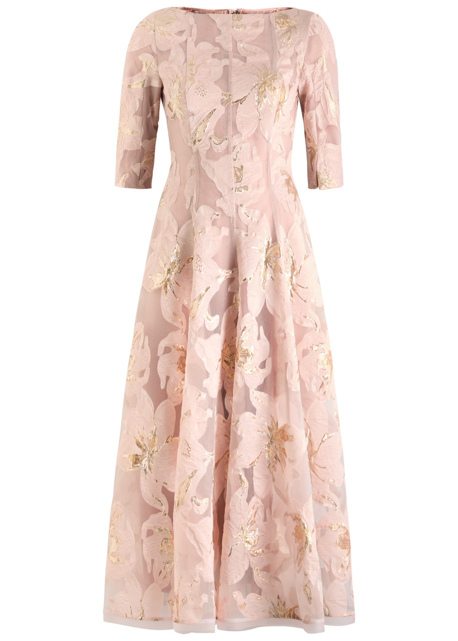 Talbot Runhof Floral-jacquard Woven Midi Dress - Light Pink - 40 (UK14 / L)