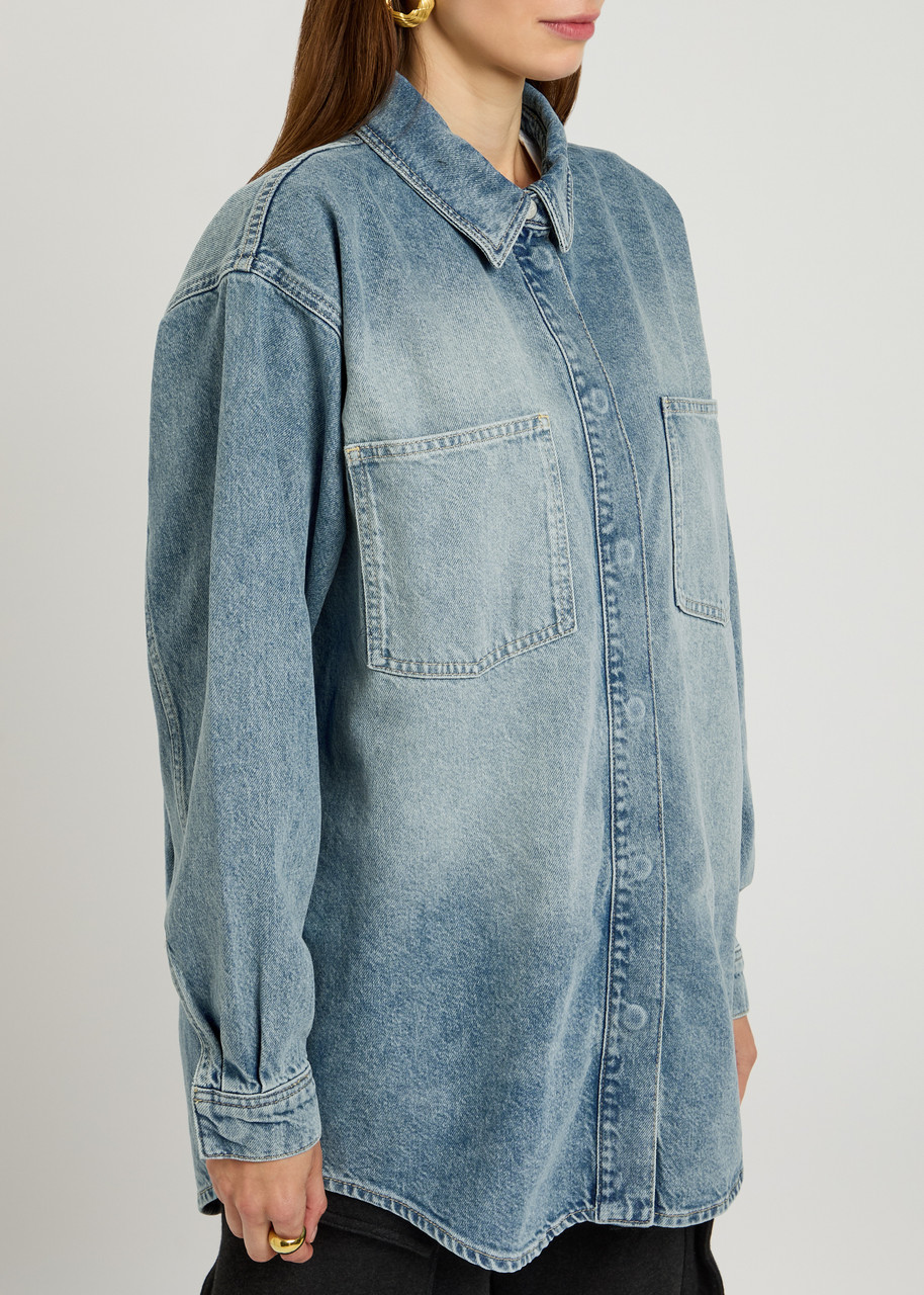 Represent Womens Washed Blue Patch-pockets Faded-wash Denim Overshirt In Denim