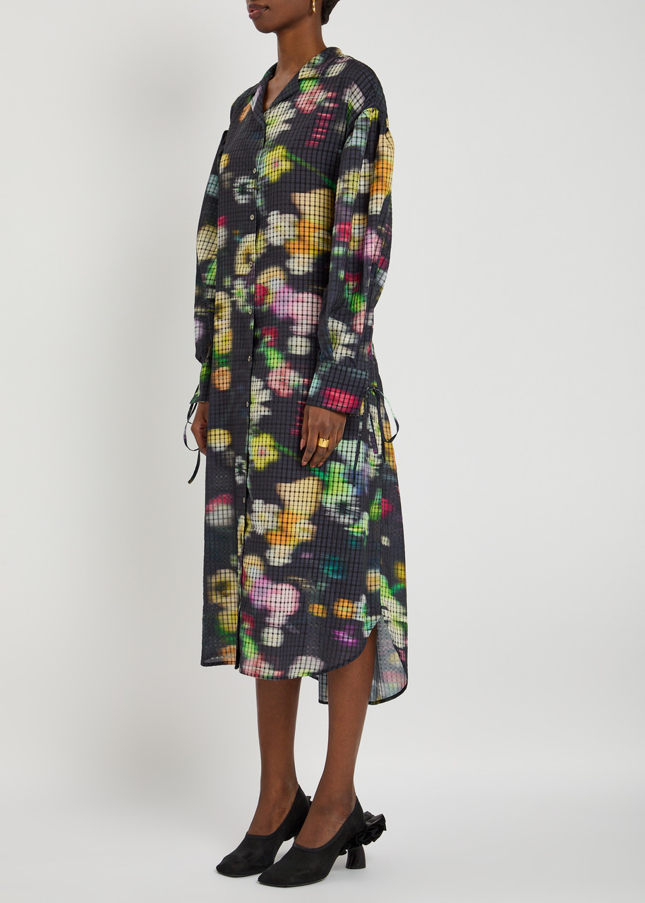 Julia Heuer Fara Floral-print Chiffon Midi Dress In Black