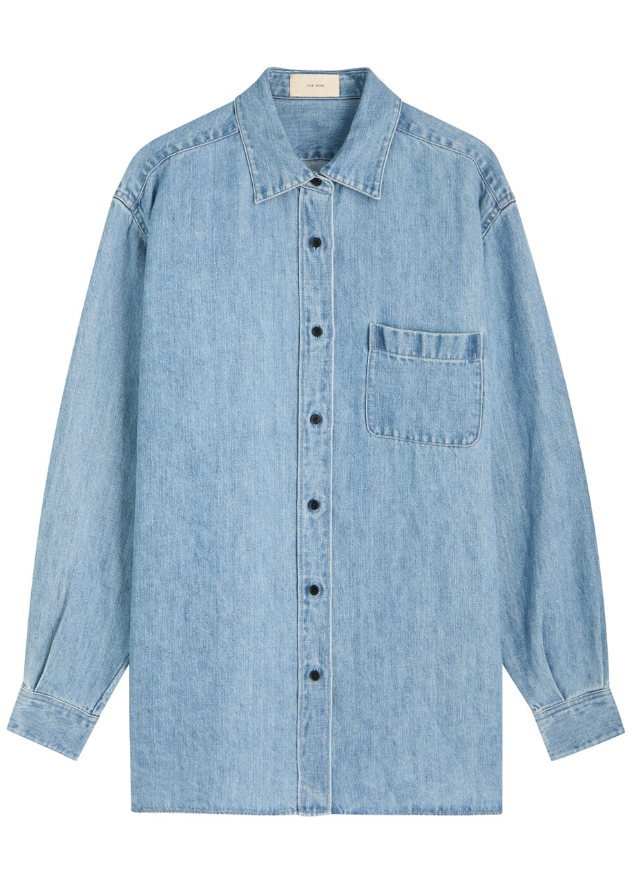 The Row Nesson Oversized Linen Button-down Shirt In Denim